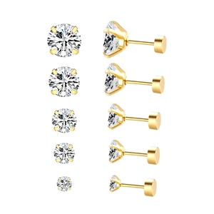 Parure de boucles d'oreilles en acier inoxydable plaqué or 18k avec zircons blancs à quatre griffes