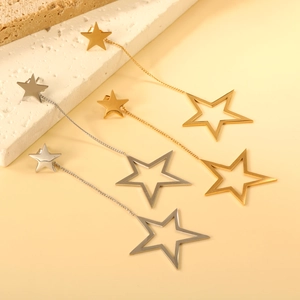 Boucles D'oreilles Pendantes Gland Étoile Évidée En Acier Inoxydable Longue Chaîne Géométrique Chic Pour Femmes