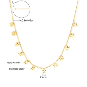 Detailed specs of gold plated stainless steel floral necklace with 4mm flower charms