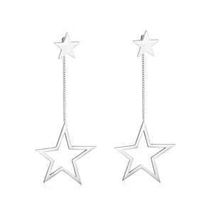 Boucles d'oreilles pendantes en acier avec étoiles évidées et longs glands argentés