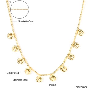 Technical drawing of a gold plated tree of life necklace with exact measurements and details