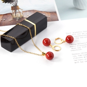 Parure Bijoux Perles Rondes Femmes Acier Inoxydable Oeil De Chat Turquoise Goldstone Géométrique Collier Boucles Oreilles Boho