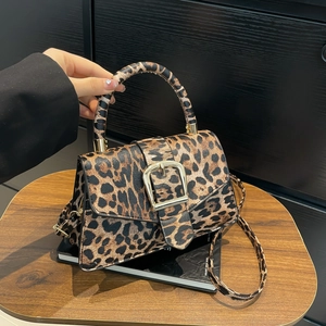 Trendy Leopard Print PU Leather Crossbody Bag For Women Vintage Small Square Handbag With Metal Buckle Fashion Shoulder Bag