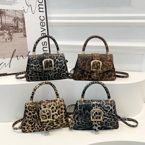 Chic leopard print crossbody bags in four colors with gold U-shaped metal buckles
