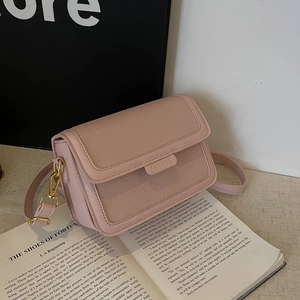 Sac Bandoulière Femme en Cuir PU Texture Litchi Quincaillerie Dorée Rabat Boucle Magnétique Petit Sac à Épaule Carré