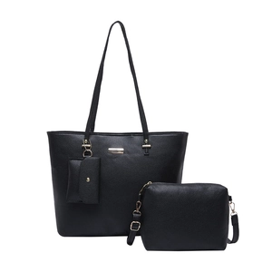 Ensemble de 3 sacs à main noirs comprenant un cabas et une bandoulière en cuir grainé