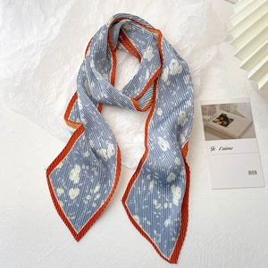 Foulard Plissé Skinny Imprimé Floral Satin Artificielle Élégant Cravate Style Français Bandeau Sac Accessoire Femmes