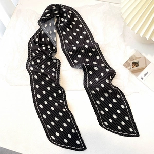 Polka dot pleated scarf in black and white with vintage accordion texture for hair and bag