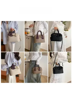 Detailed views of versatile tote bag with scarf-wrapped handles and pebbled texture