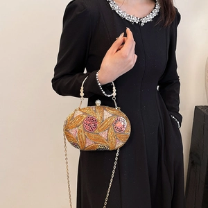 Sac de soirée vintage à sequins avec poignée en perles et chaîne dorée pour femmes
