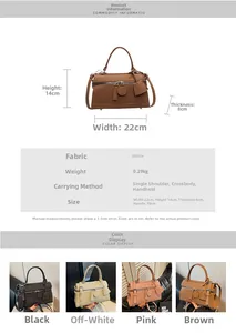 Detailed size chart and four color options for the woven texture crossbody bag