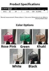 Detailed size chart and specifications for the PU leather crossbody square bag