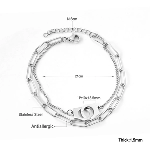 Detailed size parameters of double-layer stainless steel bracelet with handcuffs pendant