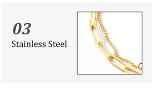 Detail view of gold stainless steel double-layer chain with paperclip links
