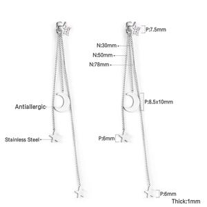 Spécifications des boucles d'oreilles lune et étoile en acier inoxydable avec tailles