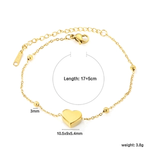 Elegante bracciale in acciaio inossidabile placcato oro 18K con cuore 3D e perline
