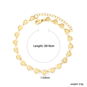 Bracelet à maillons coeurs creux en acier doré avec chaîne réglable de 20+5 cm de long