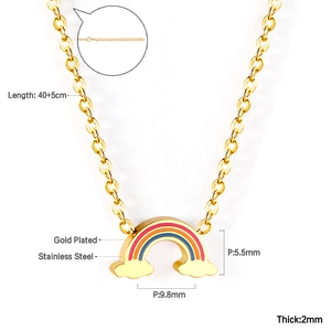 Detailed specs of stainless steel rainbow necklace with size dimensions and gold plating