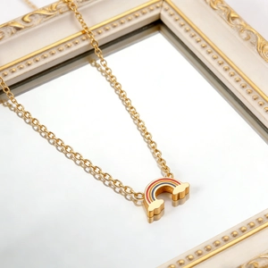 Rainbow Pendant Necklace Stainless Steel Colorful Enamel Sweet Minimalist Jewelry For Women Girls