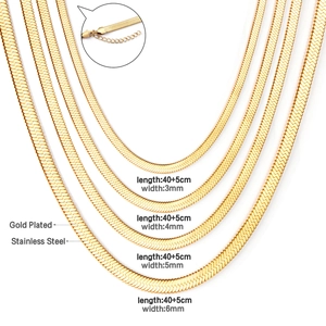 Flat Herringbone Snake Chain Necklace Stainless Steel Gold Plated Minimalist Hip Hop Punk Jewelry For Women Men