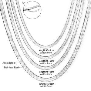 Detailed comparison of four widths of silver stainless steel flat herringbone chains