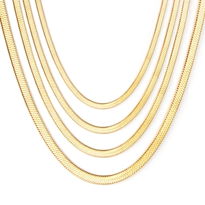 Chunky gold stainless steel herringbone blade chain layered necklaces for a hip hop look