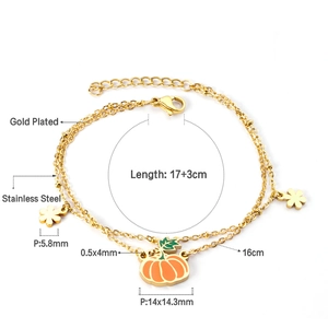 Détails du bracelet double couche en acier inoxydable avec citrouille et fleurs