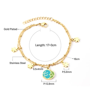 Spécifications de taille pour le bracelet double couche en acier doré avec breloques fleurs