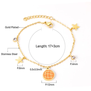 Bracelet en acier inoxydable doré avec breloque orange mignonne et pendentifs étoiles