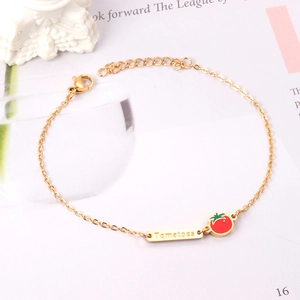Bracelet en acier inoxydable doré 18 carats avec pendentif tomate en émail