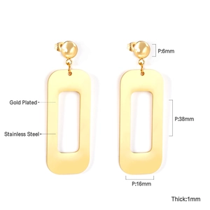 Detailed size chart for gold plated stainless steel rectangular hollow drop earrings