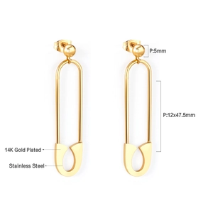 Detail of 14K gold plated stainless steel paperclip earrings with size specifications