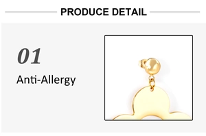 Detail of gold-plated metallic earrings with anti-allergy features and polished finish