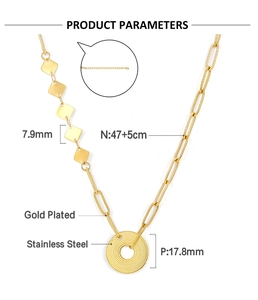 Detailed size parameters of the gold plated stainless steel necklace with spiral pendant
