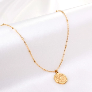 Retro Round Lucky Star Pendant Necklace Stainless Steel Gold Plated Satellite Beaded Chain Vintage Jewelry For Women