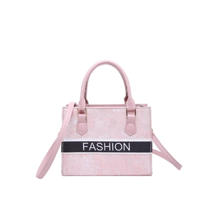 Pink embroidered fashion tote bag with stylish top handle and detachable shoulder strap