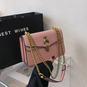 Sac Bandoulière Vintage Motif Crocodile Pour Femmes Petit Sac Carré En Cuir PU Avec Boucle Abeille Dorée Chaîne