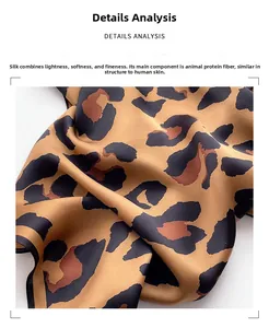 Macro detail of leopard print mulberry silk scarf showing smooth texture and soft luster
