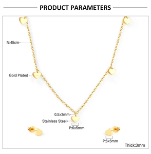 Détails de l'ensemble collier et boucles d'oreilles cœur en acier inoxydable doré