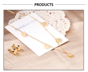 Ensemble bijoux en acier inoxydable doré avec collier à pendentif rond et boucles d'oreilles
