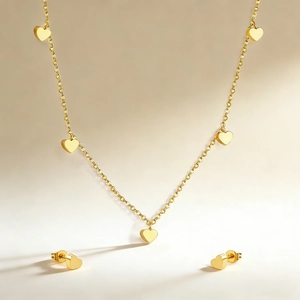 Élégant ensemble de bijoux collier à pendentif cœur et boucles d'oreilles plaqué or 18K