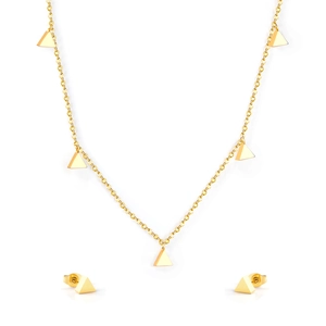 Ensemble bijoux dorés en acier inoxydable avec pendentif triangle et boucles d'oreilles