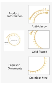 Detail of gold plated stainless steel anklet with 1.5x7mm rectangular charms and 23+5cm chain