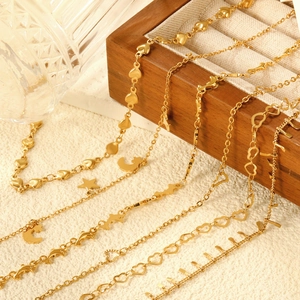 Gold Plated Stainless Steel Ankle Bracelet Heart Star Moon Charms Sexy Beach Jewelry For Women