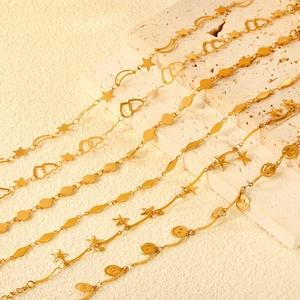 Elegant gold-plated stainless steel anklets with moon, star, and heart charms on stone