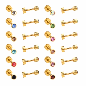 Set of 12 pairs gold-plated stainless steel screw-back earrings with colorful crystals