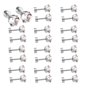 Detail showing high-clarity cubic zirconia stud earrings with screw-back design