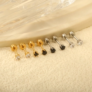 Minimalist round stud earrings with white and black crystals in gold and silver finish