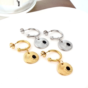 Fashionable mixed color sunburst and eye motif hoop earrings in gold and silver finish