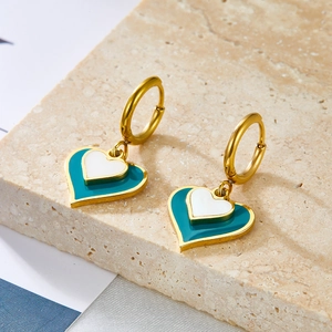 Stainless Steel Gold Plated Hoop Earrings With Heart Teardrop Enamel Pendants Fashion Chic Jewelry For Women